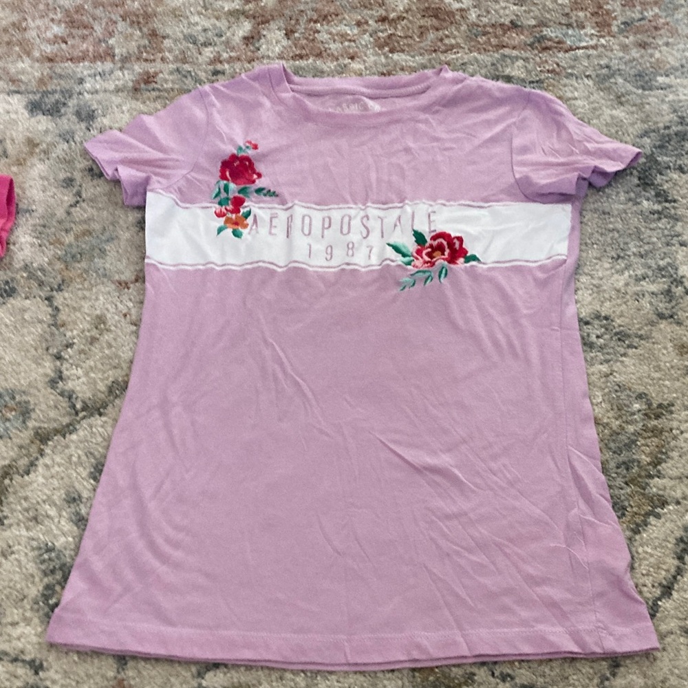 Aeropostale Lavender Tee with Floral Accents